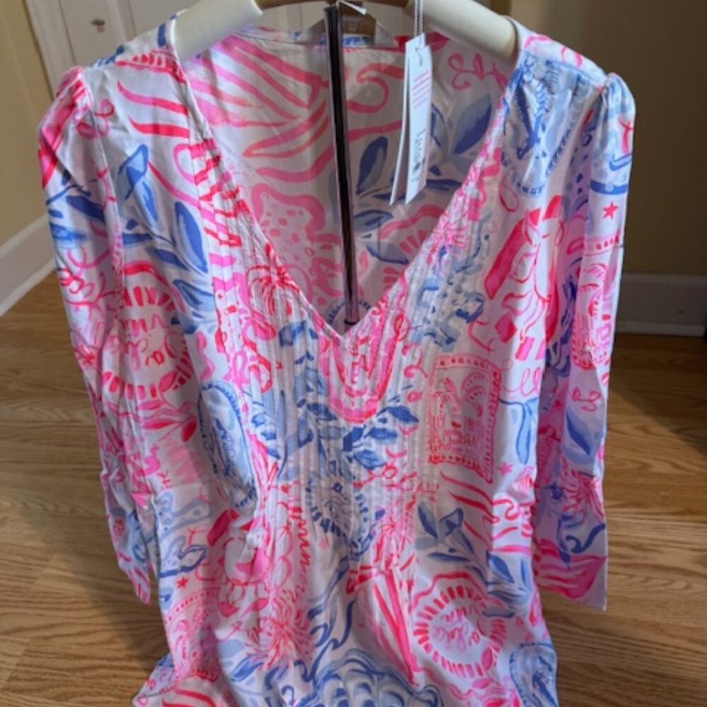 NWT Lilly Pulitzer Danika Tunic Top Size 8 Floral Bell Sleeve V-Neck
